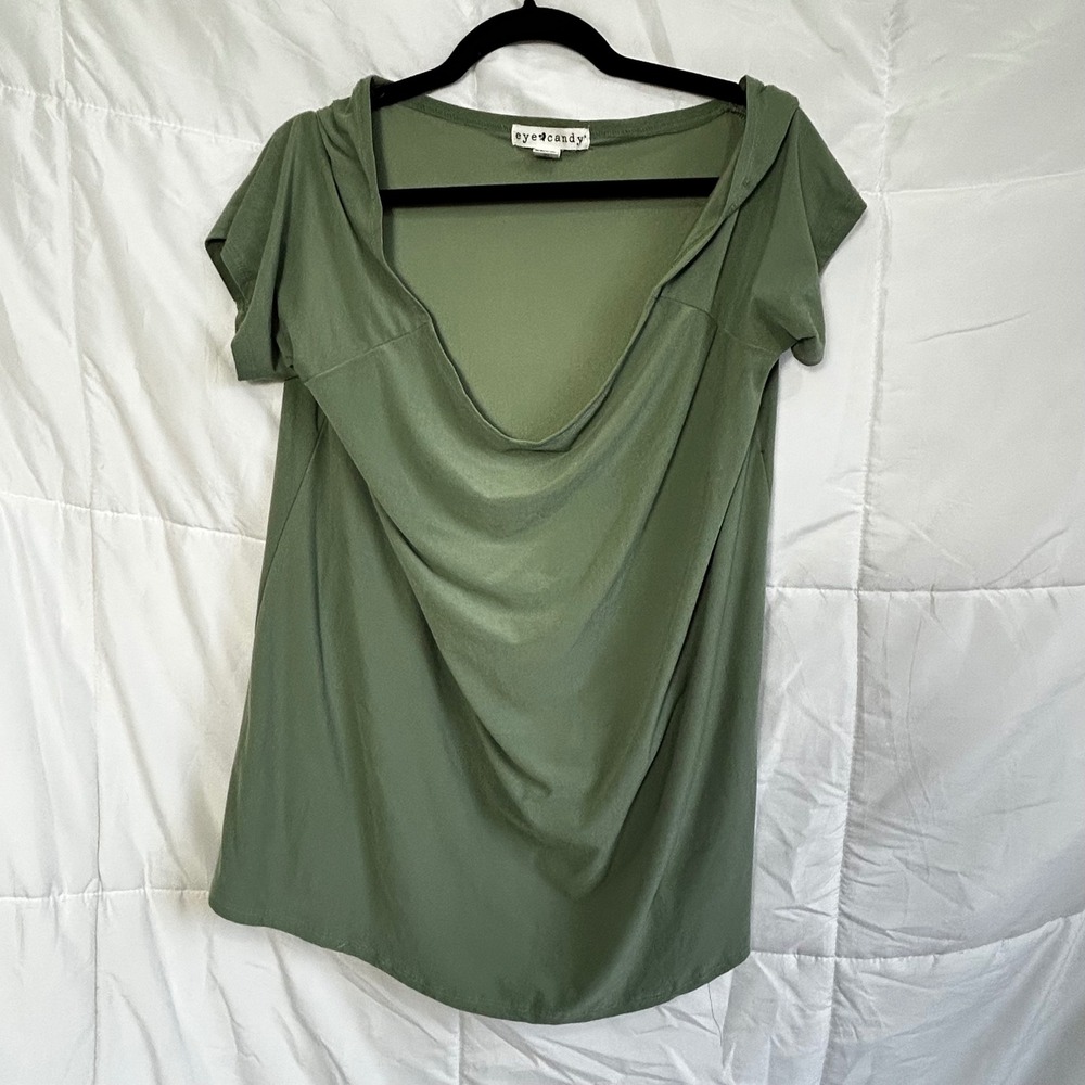 Eye Candy Womens Olive Green Drape Neck Short Sleeve Tunic Top Plus Size 2X‎